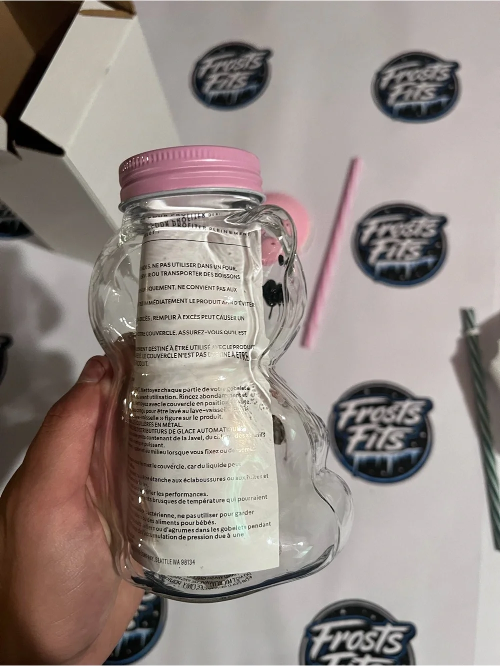 Starbucks Clear Bear-Shaped Kids Bottle with Pink Cap and Pink-White Straw